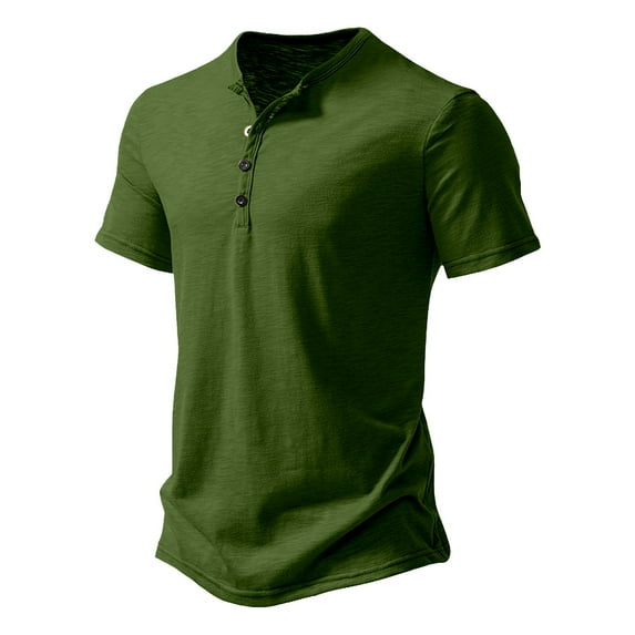 Mens Casual Short Sleeve Henley Shirts Fashion V-Neck Button T Shirts With Pocket Green XXXL