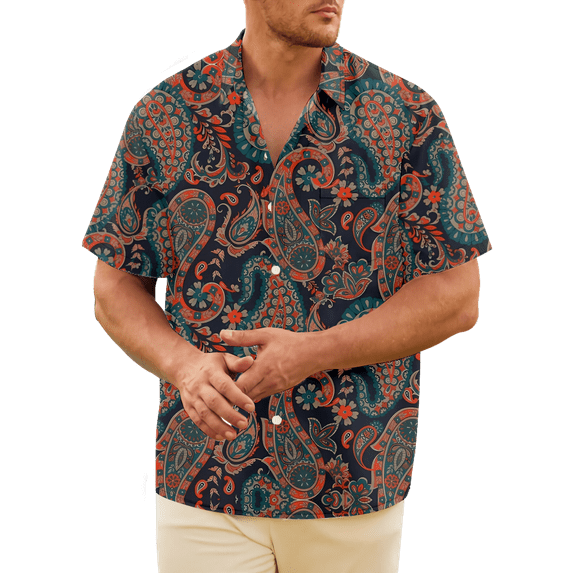 Mens Casual Short Sleeve Shirts Slim Fit Paisley T Shirts Floral Print Shirt