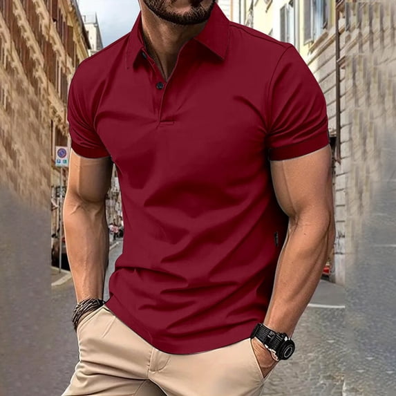 Mens Casual Short Sleeve Tops Button V-Neck Muscle Fitness Workout Blouse Tee