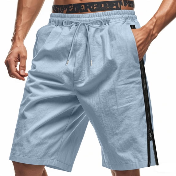 Mens Casual Shorts 9 Inch Drawstring Fitting Summer Beach Shorts Side Zipper Split Workout Running Shorts