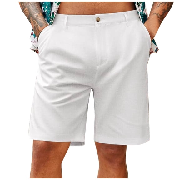 Mens Casual Shorts 9 Inch Lightweight Button Flat Front Summer Beach Vacation Loose Fitting Golf Shorts