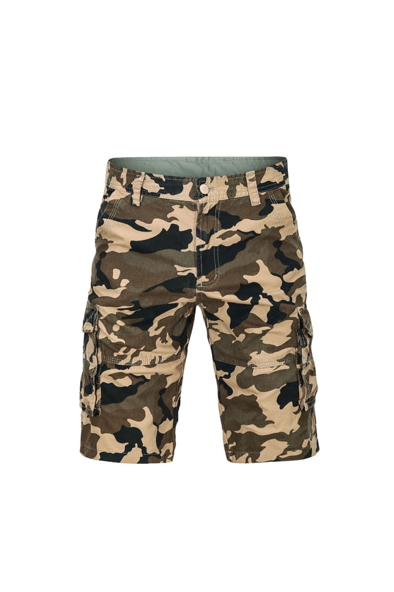 Mens Casual Shorts Camo Bermuda Shorts Camouflage with Pocket Work Cargo Khaki 34