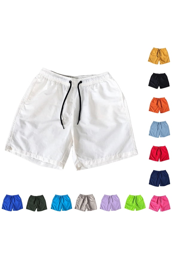 Mens Casual Shorts Candy Colored Quarter Length Athletic Bottoms Loose Fit Quick Drying Thin Beach Pants, M, White