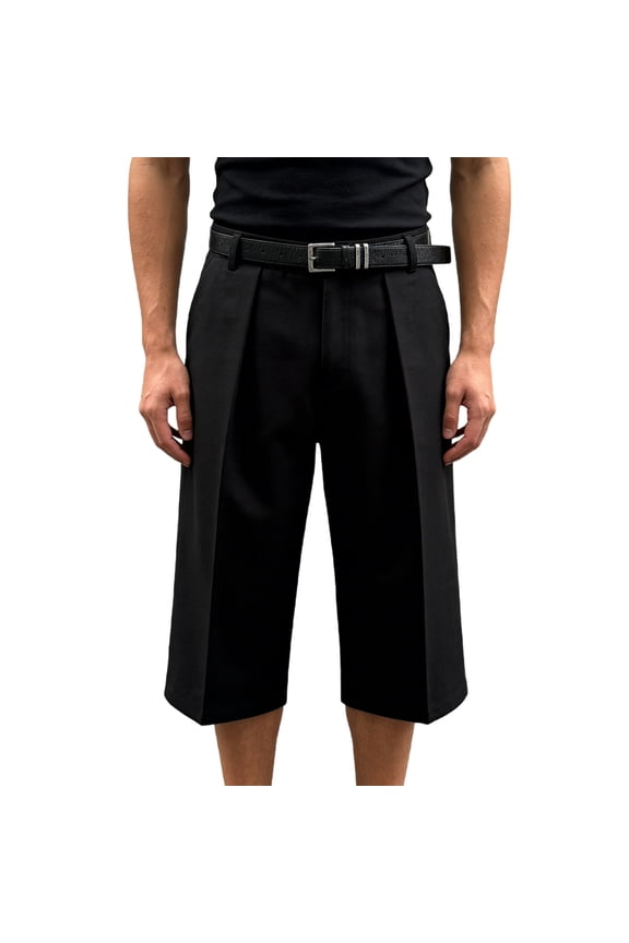 Mens Casual Shorts Cleanfit High Waist Pleated Black Dressy Tailored Straight Leg Summer Lightweight Chic Short Pants