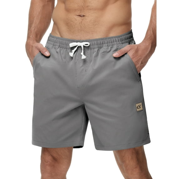 Mens Casual Shorts Cotton Drawstring Summer Beach Stretch Twill Chino Golf Shorts Whit Zipper Pockets Gray 36