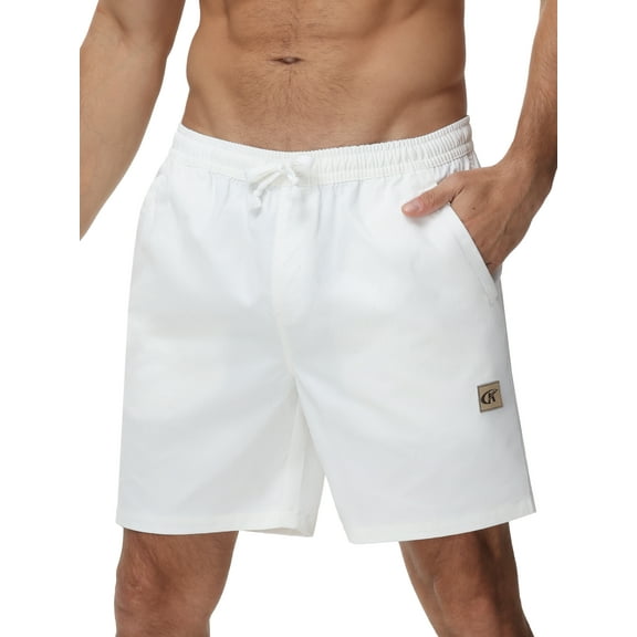 Mens Casual Shorts Cotton Drawstring Summer Beach Stretch Twill Chino Golf Shorts Whit Zipper Pockets White 34