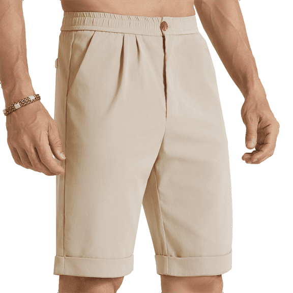 Mens Casual Shorts Drawstring Shorts Men Elastic Waist Shorts with Pockets Summer Khaki L