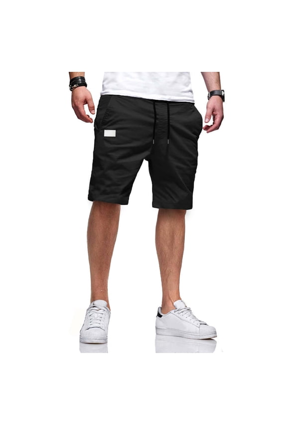Mens Casual Shorts - Drawstring Summer Beach Stretch Chino Golf Shorts Black M