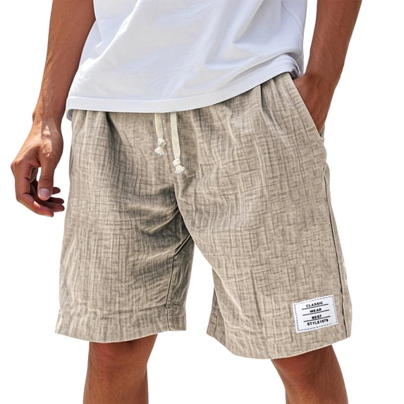 Mens Casual Shorts Elastic Waist Drawstring Summer Beach Shorts Beige S