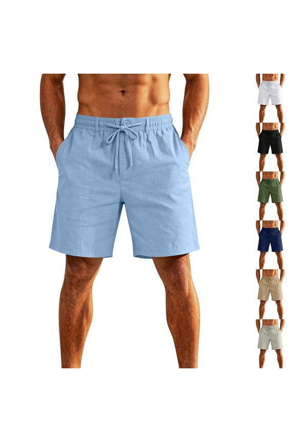Mens Casual Shorts - Elastic Waist Drawstring Summer Beach Vacation Short Green M
