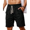 thumbnail image 1 of Puztloy Mens Casual Shorts Elastic Waist Ripped Drawstring Shorts Summer Beach Shorts with Pockets, Black, 1 of 7