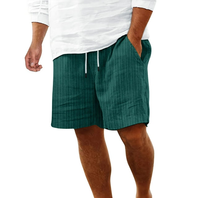 Mens Casual Shorts Elastic Waist Summer Drawstring Beach Texture Sweat Shorts with Pockets