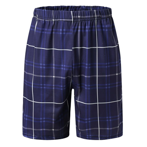 Mens Casual Shorts Fashionable Pajama Pants Plaid Bermuda Casual Sports Shorts Loose Purple L
