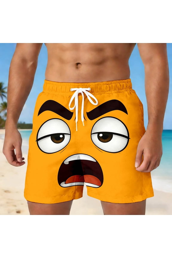 Mens Casual Shorts Funny Cartoon Face Print Short Pants with Drawstring Comfortable Summer Board Shorts for Men Orange XXXXXL