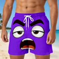 thumbnail image 1 of Mens Casual Shorts Funny Cartoon Face Print Short Pants with Drawstring Comfortable Summer Board Shorts for Men Purple S, 1 of 4