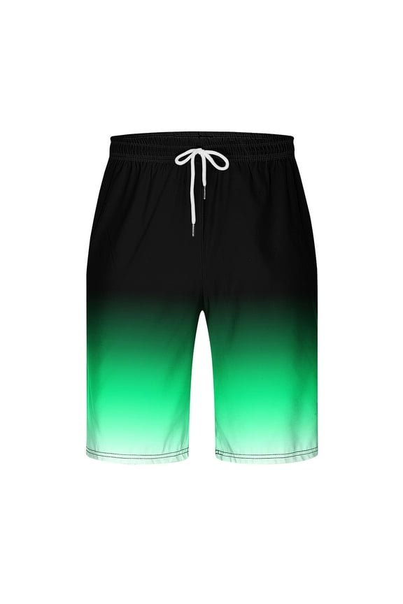 Mens Casual Shorts Gradient Print Elastic Waist Drawstring Shorts Long Board Shorts Vacation Beach Swim Trunks with Pockets