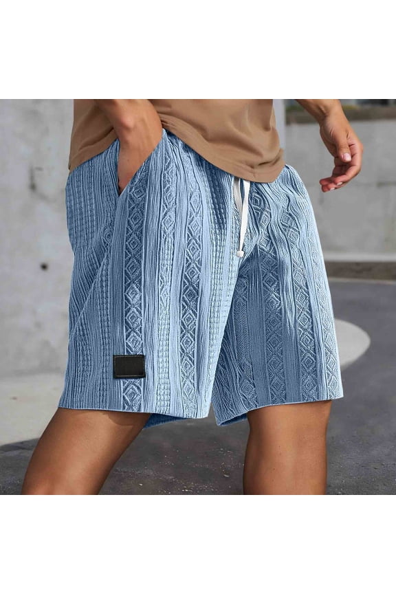 Mens Casual Shorts Jacquard Texture Fashion Logo Design Lightweight Summer Short Pants Solid Color Grey M