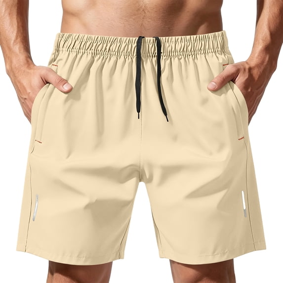 Mens Casual Shorts Lightweight Quick Dry Athletic Training Running Shorts Elastic Waist Drawstring Breathable Summer Beach Travel Shorts Khaki S