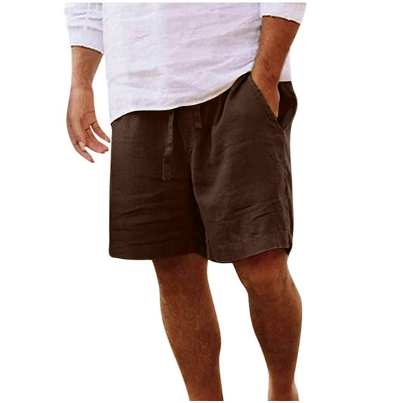 ZQUUVOU Mens Casual Shorts Loose Solid Pocket Elastic Waist Straight Bermuda Shorts Pants Sport Pants Brown