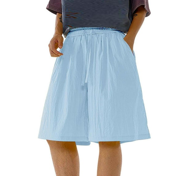 Mens Casual Shorts Solid Color Sports Fitness Training Breathable Shorts Pockets Cropped Pants