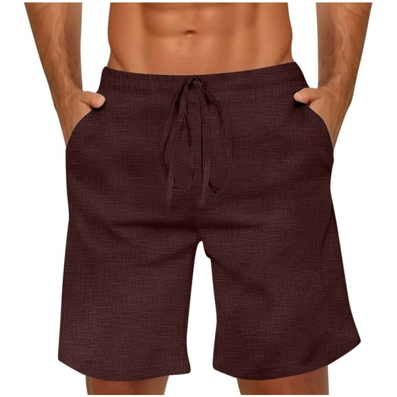 Mens Casual Shorts Solid Drawstring With Pocket Elastic Waist Shorts Burgundy