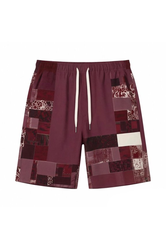 Mens Casual Shorts Streetwear Style Drawstring Patchwork Design Trendy Loose Fit Summer Cotton Blend Multi-Color Short Pants