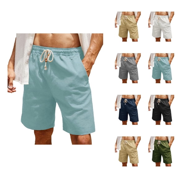 Mens Casual Shorts Summer Elastic Waist Wide Straight Leg Loose Knee Length Beach Shorts with Pockets