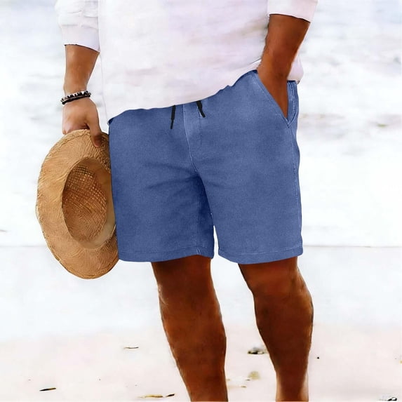 Mens Casual Shorts,Summer Solid Straight Leg Casual Short,Loose Vacation Beach Classic Drawstring Elastic Waist Shorts (Dark Blue,XXXXL)
