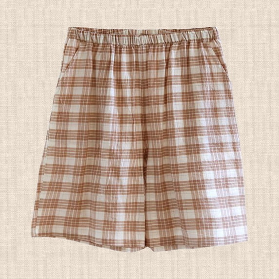 Mens Casual Shorts Thin Plaid Short Pants with Side Pockets Comfortable Summer Breathable Outdoor Shorts for Men Khaki XL