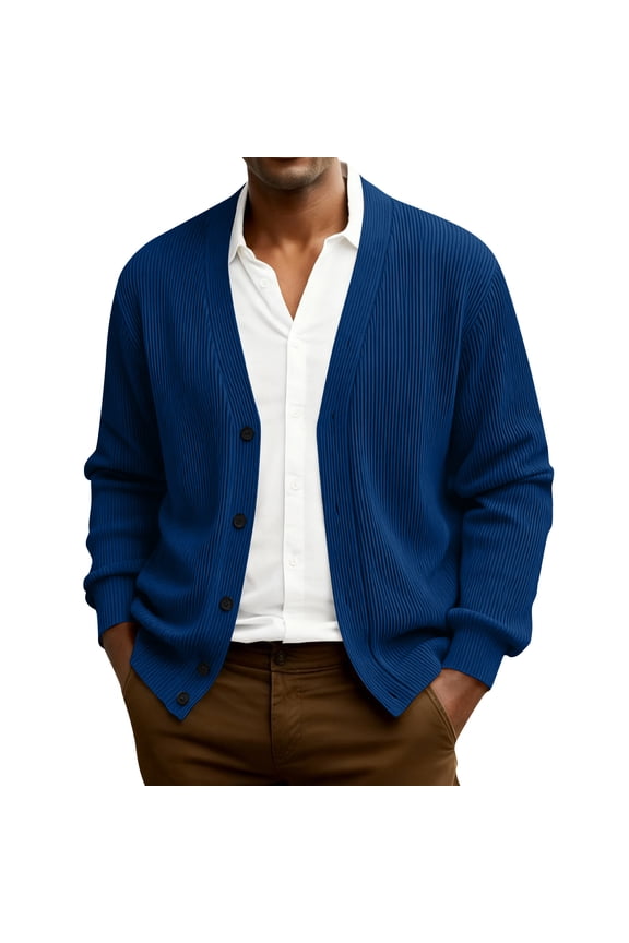 Mens Casual Slim Fit Cardigans V-Neck Basic Designed Long Sleeve Button Down Knitted Sweaters Lightweight Solid Color Tops Lightweight Solid Color Tops