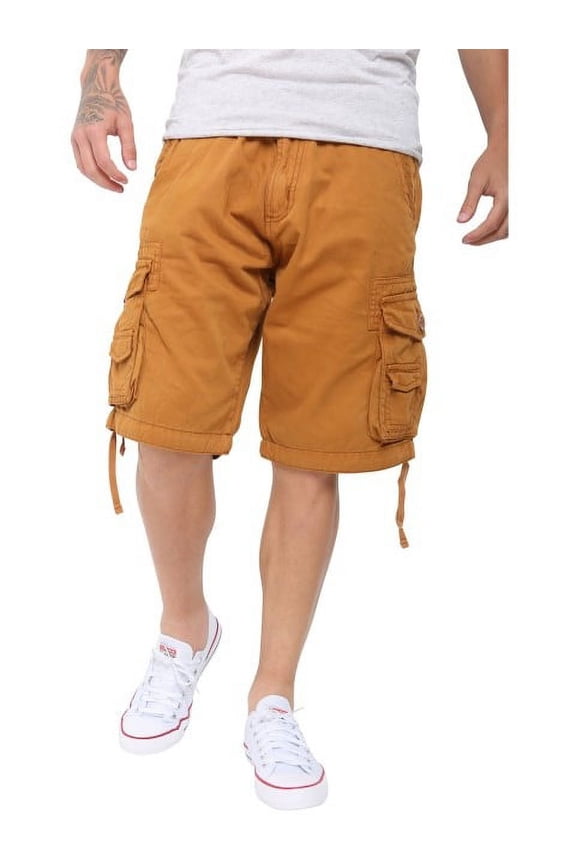 Mens Casual Slim Fit Cotton Solid Multi-Pocket Cargo Twill Shorts Mud 32