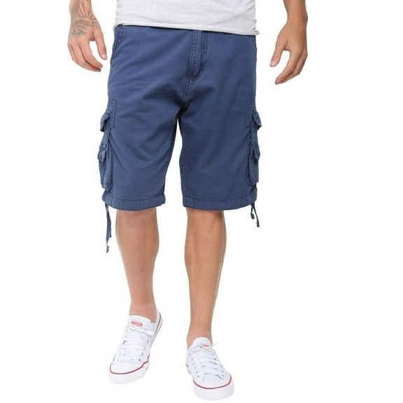 Mens Casual Slim Fit Cotton Solid Multi-Pocket Cargo Twill Shorts Navy 32