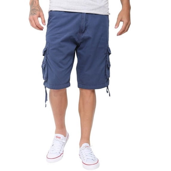Mens Casual Slim Fit Cotton Solid Multi-Pocket Cargo Twill Shorts Navy 38
