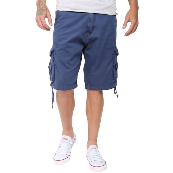 Mens Casual Slim Fit Cotton Solid Multi-Pocket Cargo Twill Shorts Navy 40