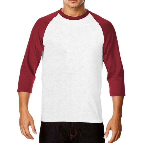 Mens Casual Slim Fit T Shirts Raglan 3/4 Sleeve Crewneck Baseball Tees Color Block Workout Fashion Shirt Red4 XXL