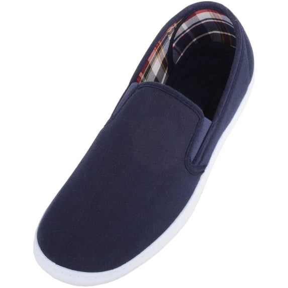 Mens Casual Slip On Canvas Pumps Trainers with Stripe Design and Twin Gusset - Navy - US 13