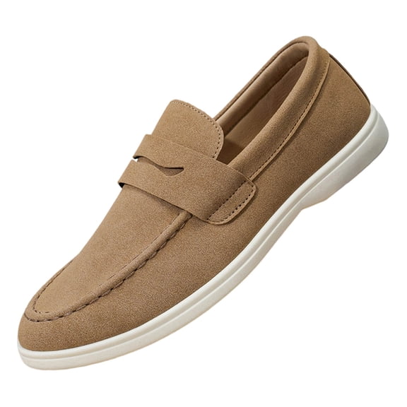 Mens Casual Slip On Penny Loafers Comfortable PU Faux Leather Dress Shoes For Business Or Daily Wear Beige,Size 8.5