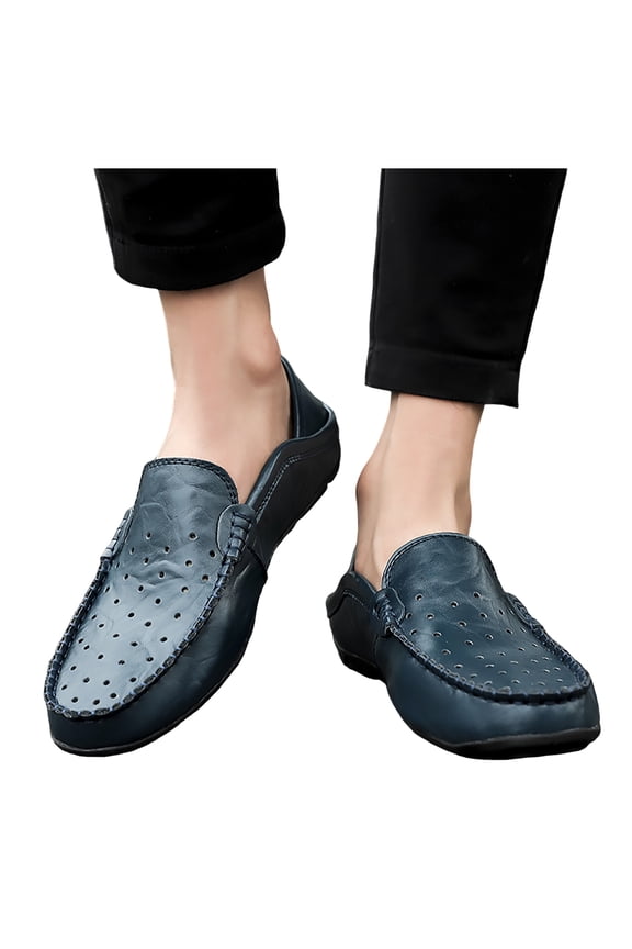 Mens Casual Slip on Loafer Business Refreshing Walking Driving Shoes Lightweight Classic Travelling Outdoor Moccasins Blue Size 9.5