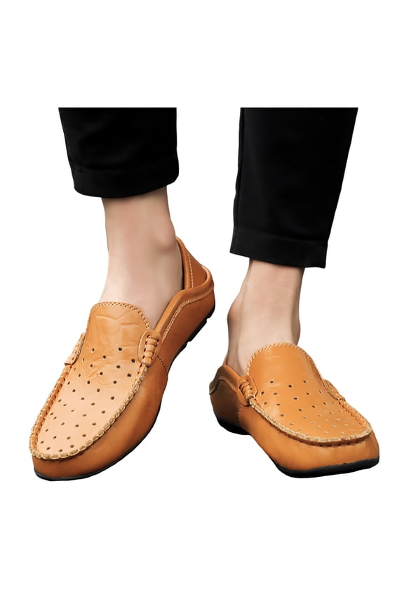 Mens Casual Slip on Loafer Business Refreshing Walking Driving Shoes Lightweight Classic Travelling Outdoor Moccasins Yellow Size 8.5