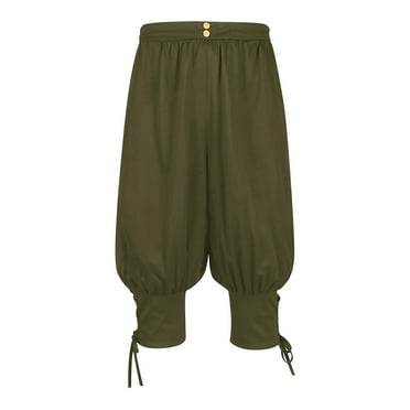 Mens Casual Solid Color Elastic Waist Button Cropped Pants Straight Baggy Harem Shorts Tapered Cuffs Drawstring Comfy Shorts