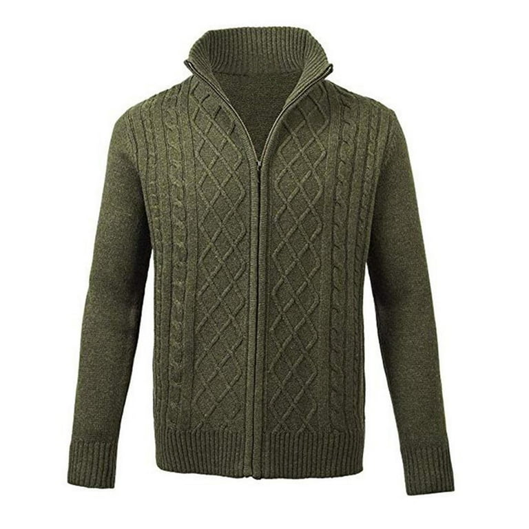 Mens Casual Solid Color High Collar Long Sleeve Zipper Knitted Cardigan Coat Winter Long Coat Big And Tall Winter Coats Long Mens Jacket Mens Large Coat Quilted Car Coat Men Wool Jacket