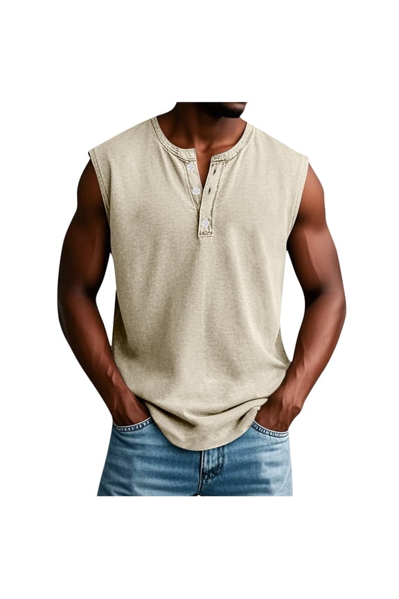 Mens Casual Solid Color Sleeveless T-Shirts Crew Neck Workout Muscle Tank Tops Summer Outdoor Fashion Streetwear