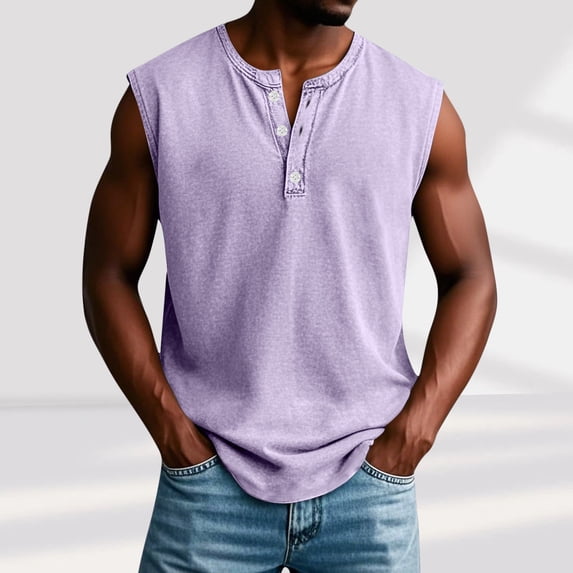 Mens Casual Solid Color Sleeveless T-Shirts Crew Neck Workout Muscle Tank Tops Summer Outdoor Fashion Streetwear