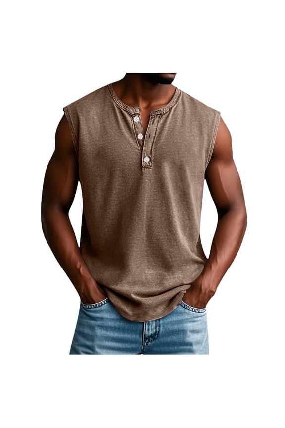 Mens Casual Solid Color Sleeveless T-Shirts Crew Neck Workout Muscle Tank Tops Summer Outdoor Fashion Streetwear