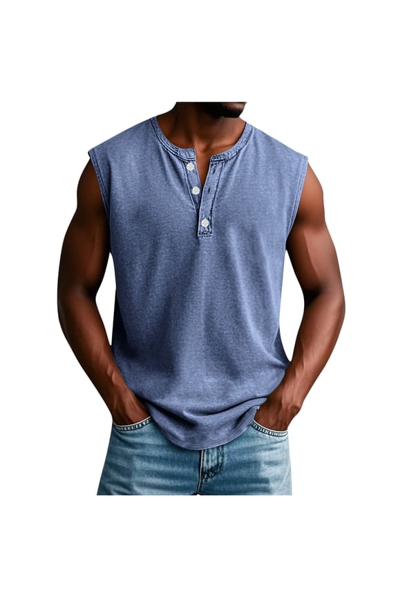 Mens Casual Solid Color Sleeveless T-Shirts Crew Neck Workout Muscle Tank Tops Summer Outdoor Fashion Streetwear