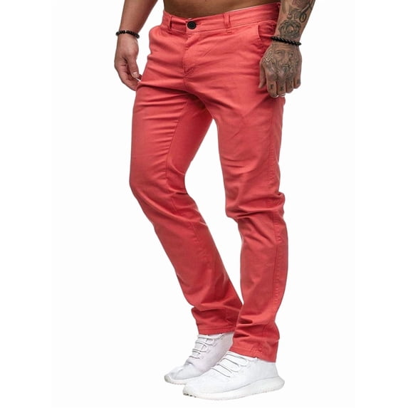 Mens Casual Solid Color Slim Fit Long Pants for Men Versatile Trousers Daily Work and Leisure Wear Pink XL