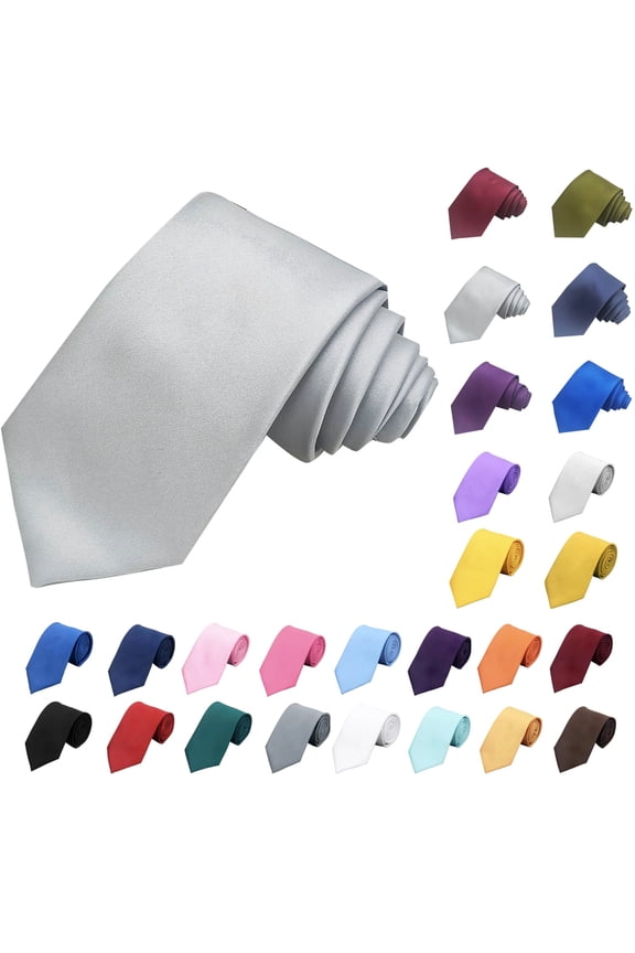 Mens Casual Solid Color Tie Fashion Business 8cm Dress Shirt Solid Polyester Hand Tie Silver