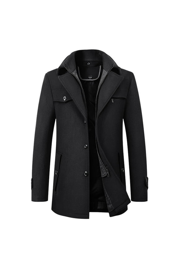 Mens Casual Solid Color Woolen Coat Long Jacket Clothes