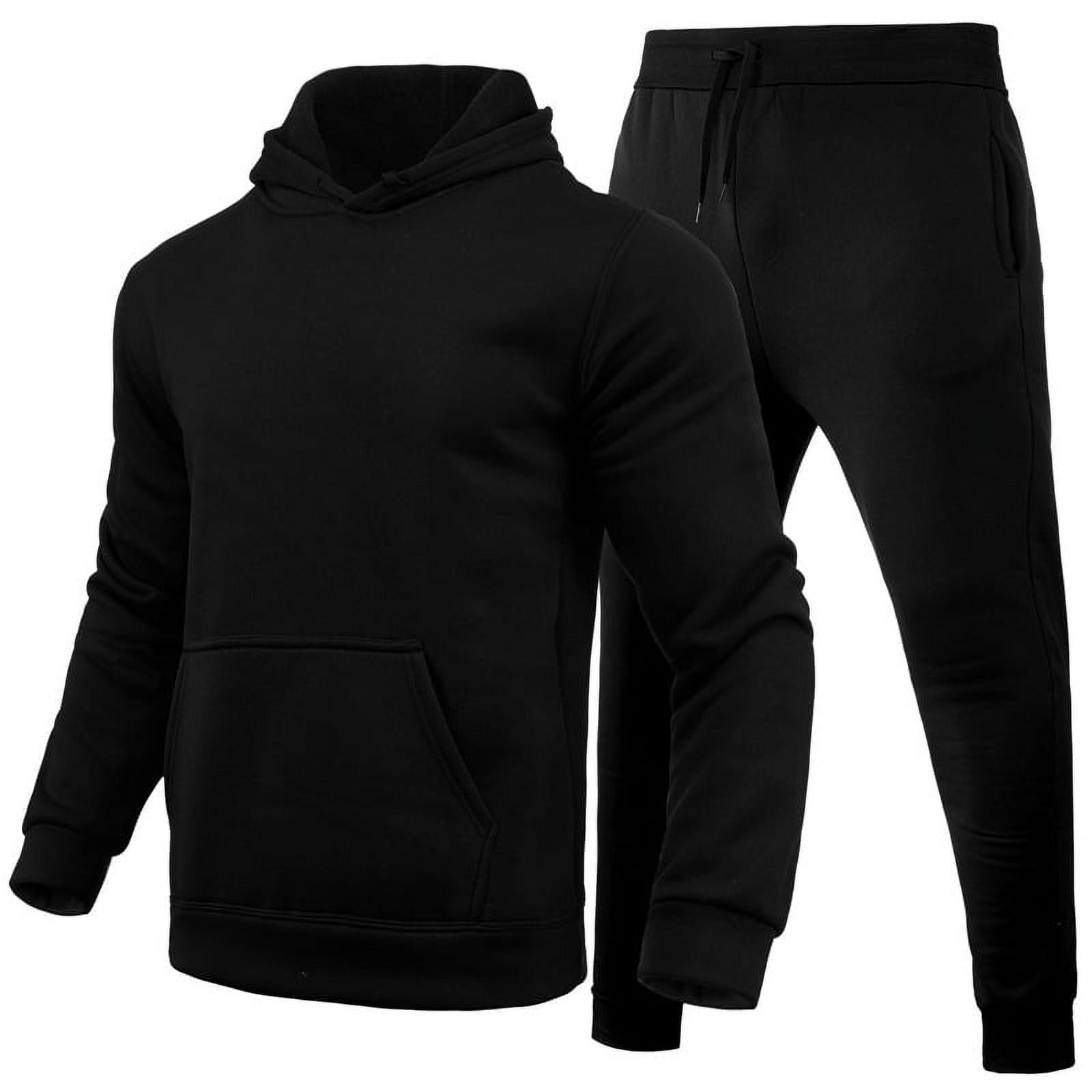 Mens Casual Solid Colour Sweatsuits 2 Piece Hoodie Tracksuit Sets