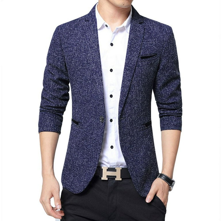 Mens Casual Sport Coat 1 Button Suit Blazer Slim Fit Lightweight